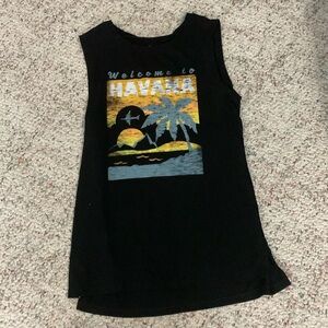 Women’s small graffic tank top in black.